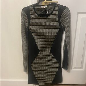 Black and Gold Geometric Long Sleeve Dress Size S